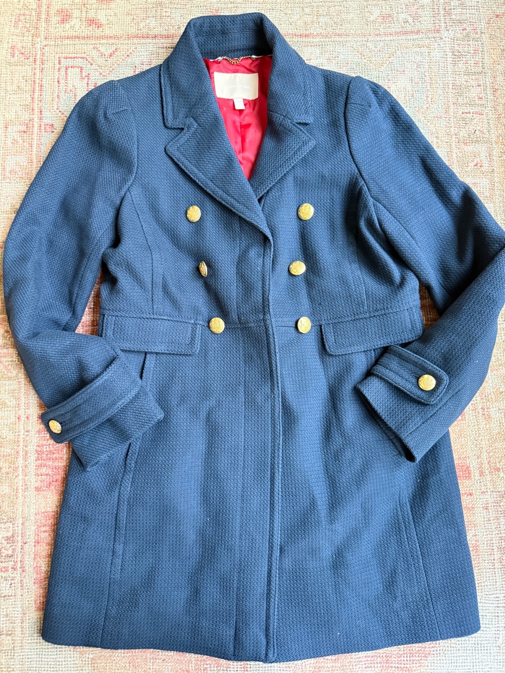 Banana Republic Navy Textured Double-Breasted Pea Coat with Gold Buttons